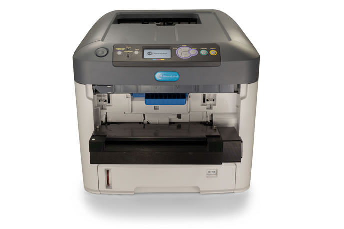 NeuraLabel 600e laser label printer front with control panel and paper tray