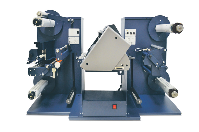 Virgo compact desktop label finishing system side view